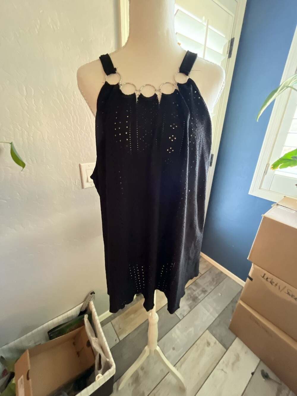 Shein Curve Black Tank Top Size 4XL Metal Rings